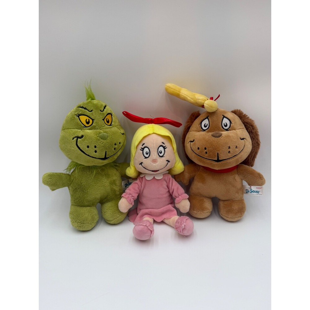 Dr Seuss Plush Set Grinch Cindy Lou Who Max Dog 10 inch Holiday Christmas Lot